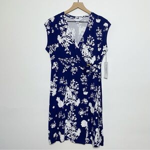 Liz Claiborne Knit Dress - Floral Faux Wrap Short Sleeve Petite Medium